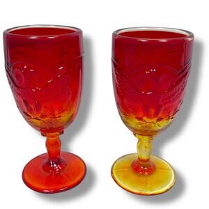 Vintage LE Smith Amberina Glass Goblets 6.75" Eagle Shield Home Decor‎ Set of 2